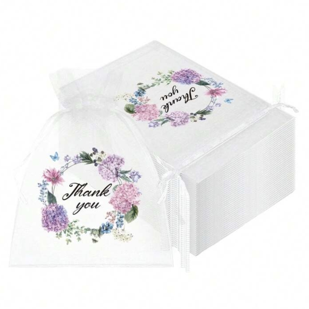 Floral Thank You Organza Bags- 10 Count 5.9x3.9in
